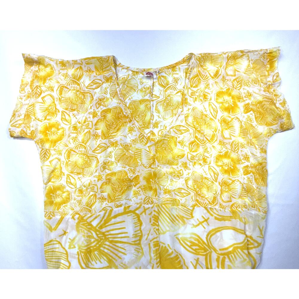Anthropologie Lilka Nadiya kaftan dress Sz M bright yellow tropical floral print - Picture 6 of 11